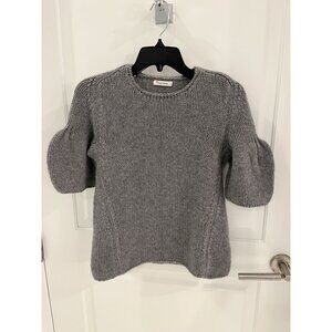 NWOT Ryan Roche 100% Cashmere Chunky Knit Fisherman Sweater Short Puff Sleeve Sz